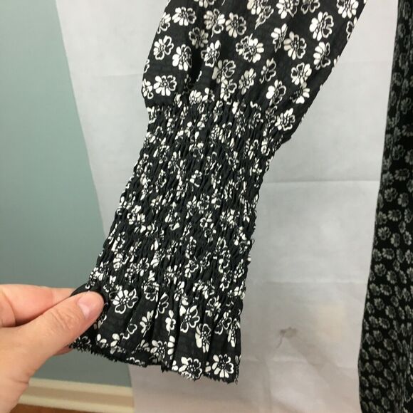 Rebecca Taylor Dress Womens Sz 0 Black White Floral Silk Long Sleeve Flowy Shift - Picture 6 of 11